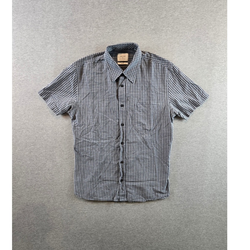Billy Reid Short Sleeve‎ Button Down Shirt Mens M Navy Grey Check Made in Italy